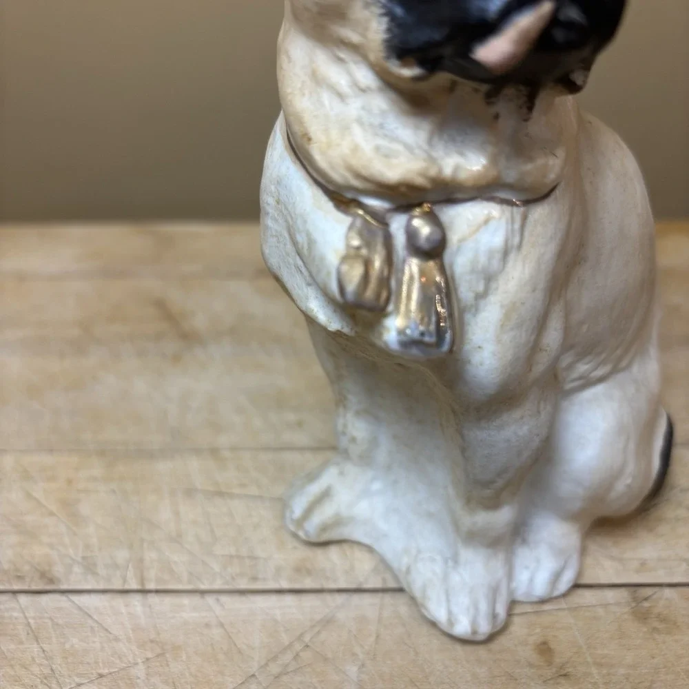 Antique 19th century Victorian bisque ‎  Pug figurine Tongue Out Black Face